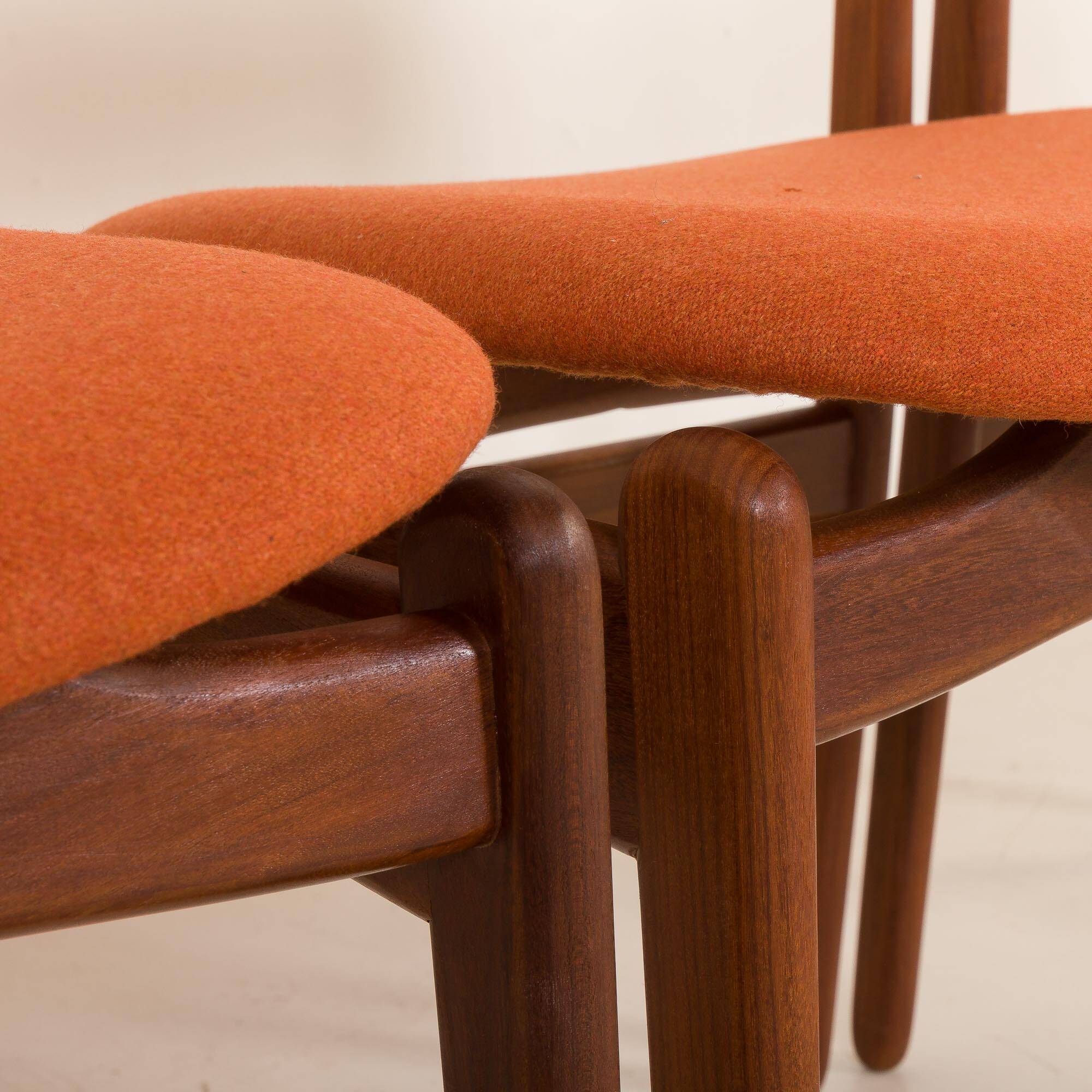 26104 Erik Buch teak and wool chairs, set of 4, Denmark, 1960s