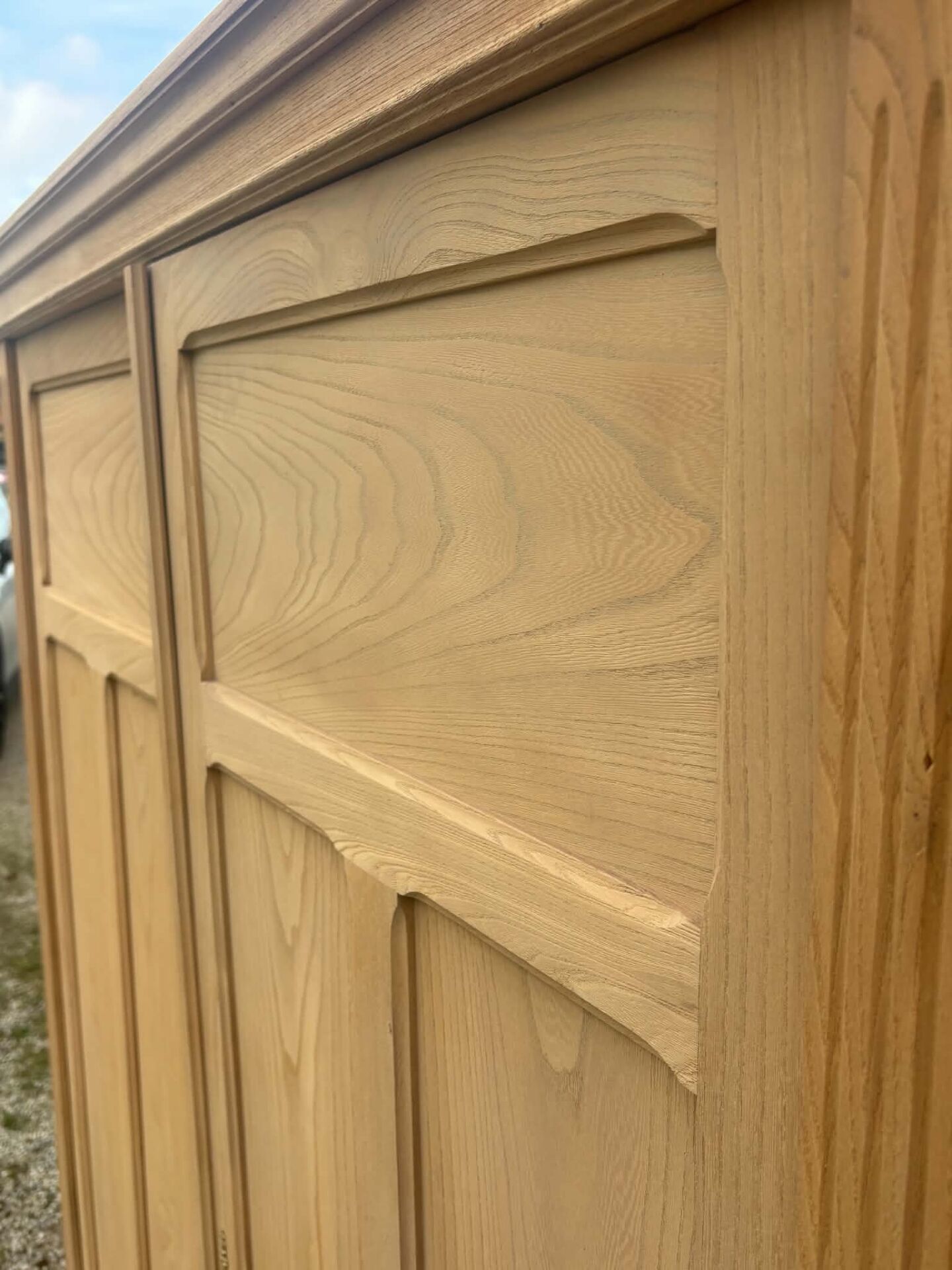 Large antique wardrobe in raw wood