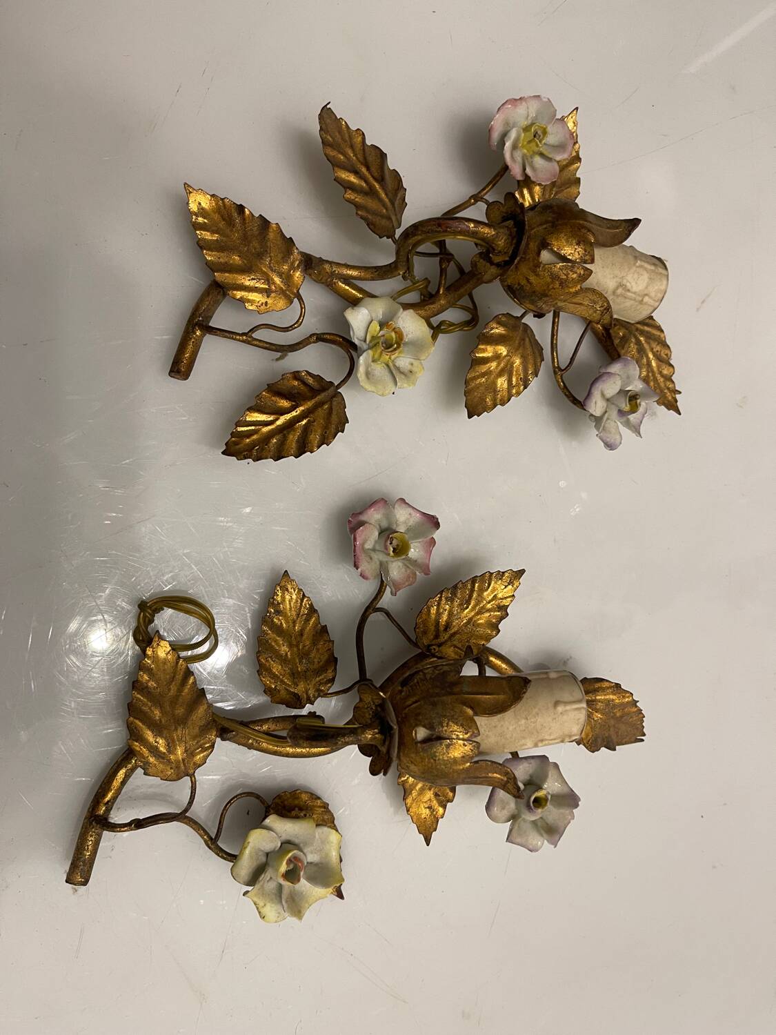 Gold Gilded Tole Sconces Set of 2