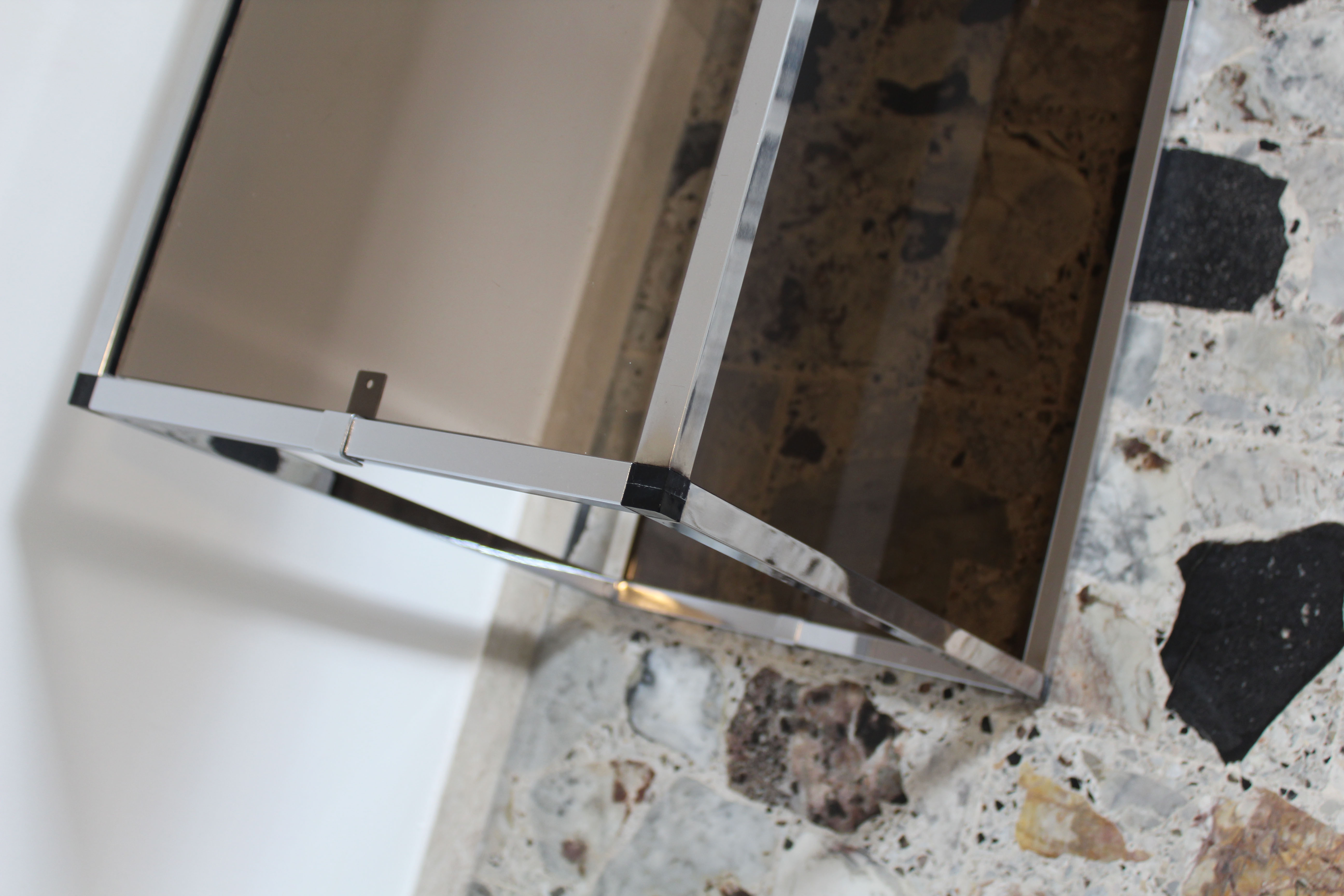 Console in chromed metal and smoked glass, Italy 70's