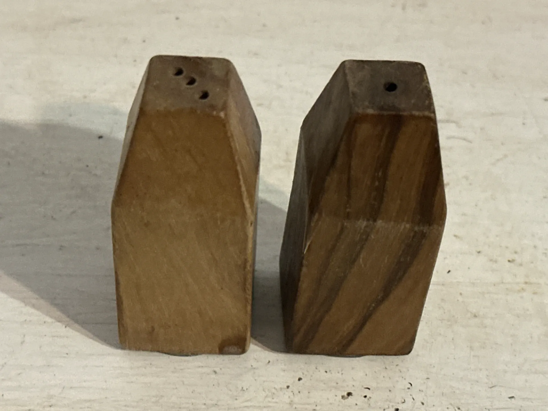 Brutalist condiment service in wood – Mid-Century 1950s