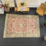 Turkish Blush Oushak Rug 6x9 Muted Vintage Rug -Beige Area Carpet  MOON.131