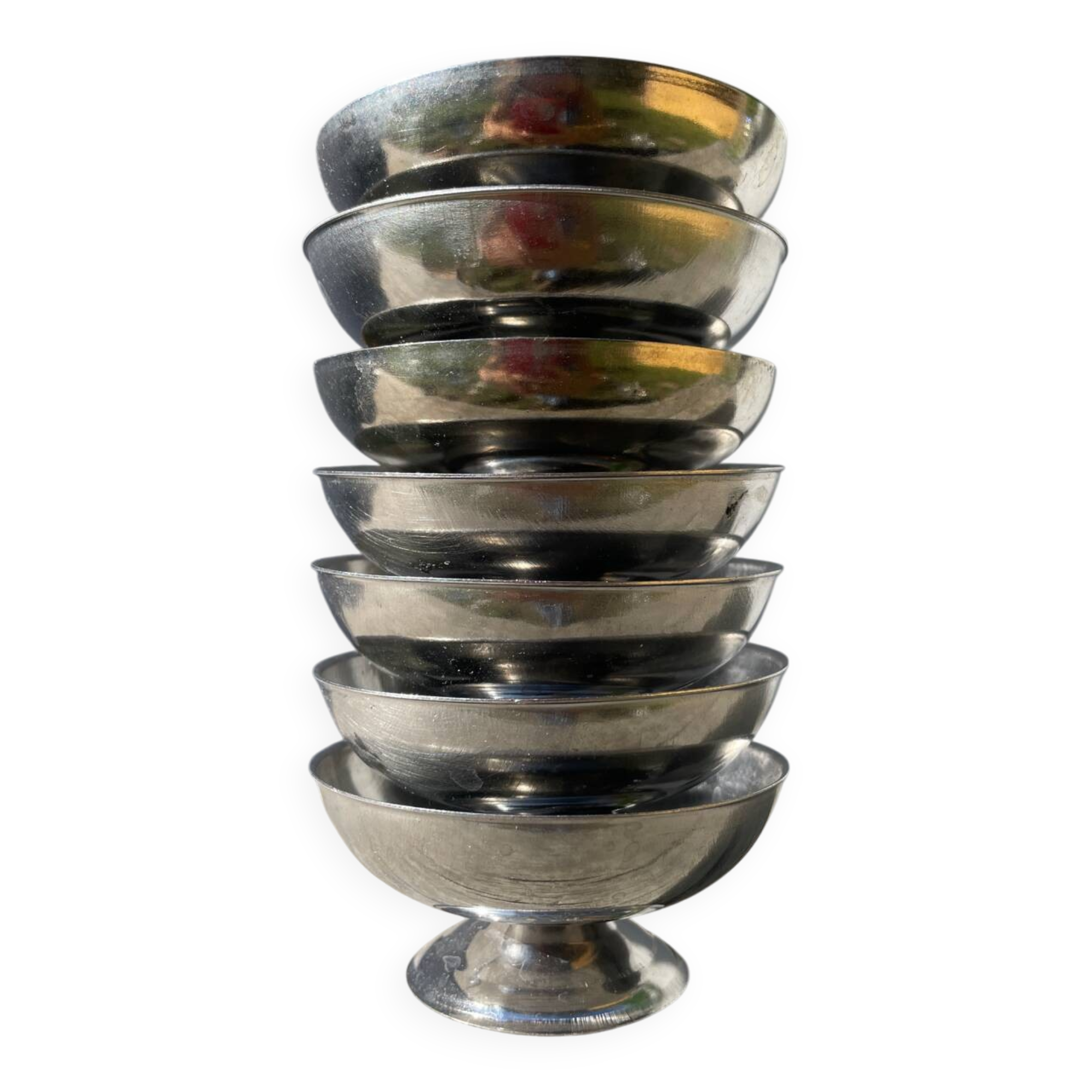 7 stainless steel cups 1970
