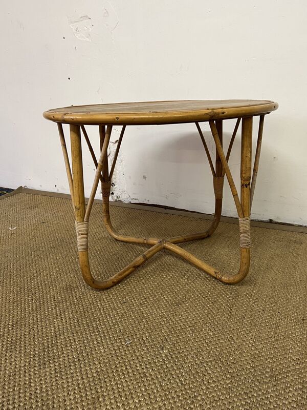 Petite table ronde en rotin vintage