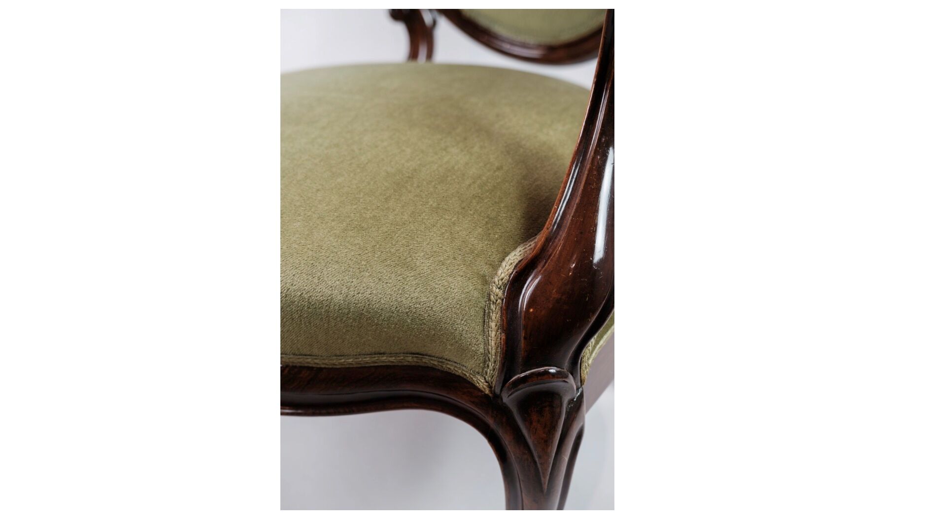 Neo-Rococo Armchair in Mahogany with Brand Green Velour Upholstery