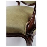 Neo-Rococo Armchair in Mahogany with Brand Green Velour Upholstery