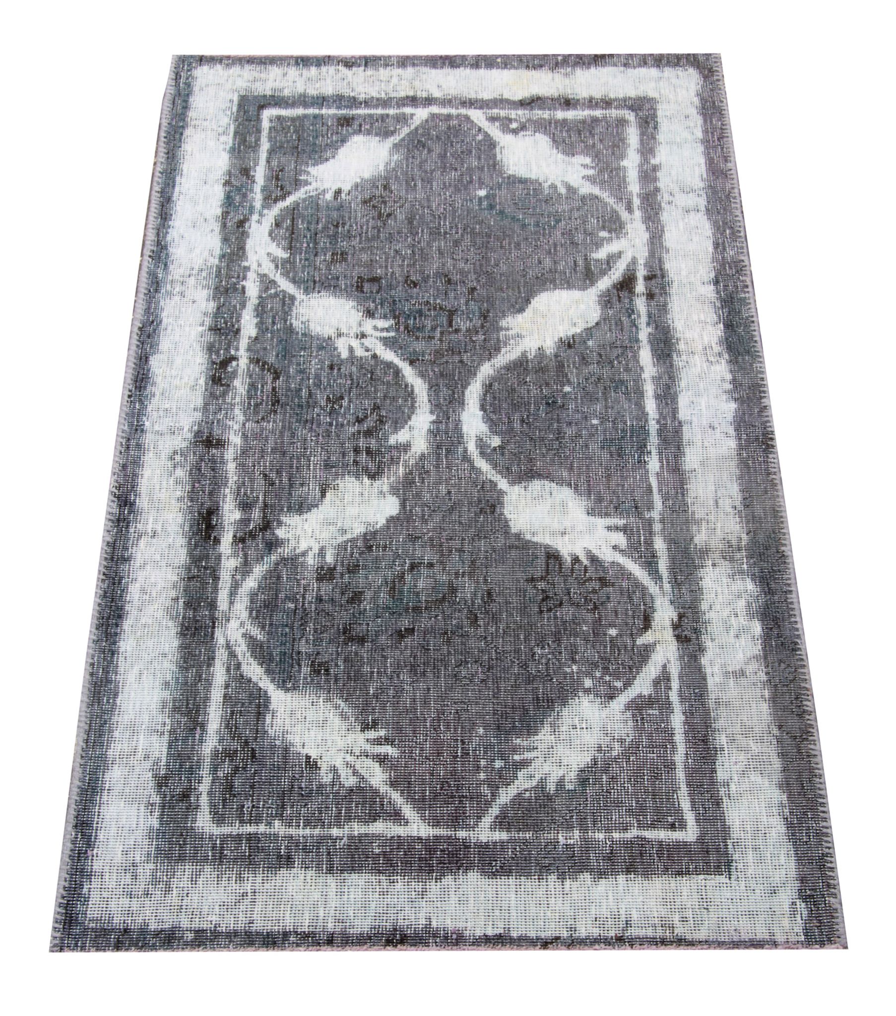 Vintage persian rug handwoven overdyed wool living area rug