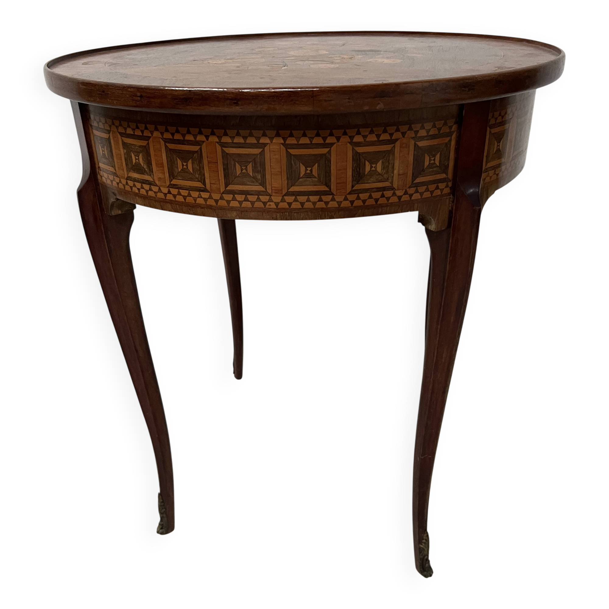 Louis XV style marquetry wood side table, 20th century