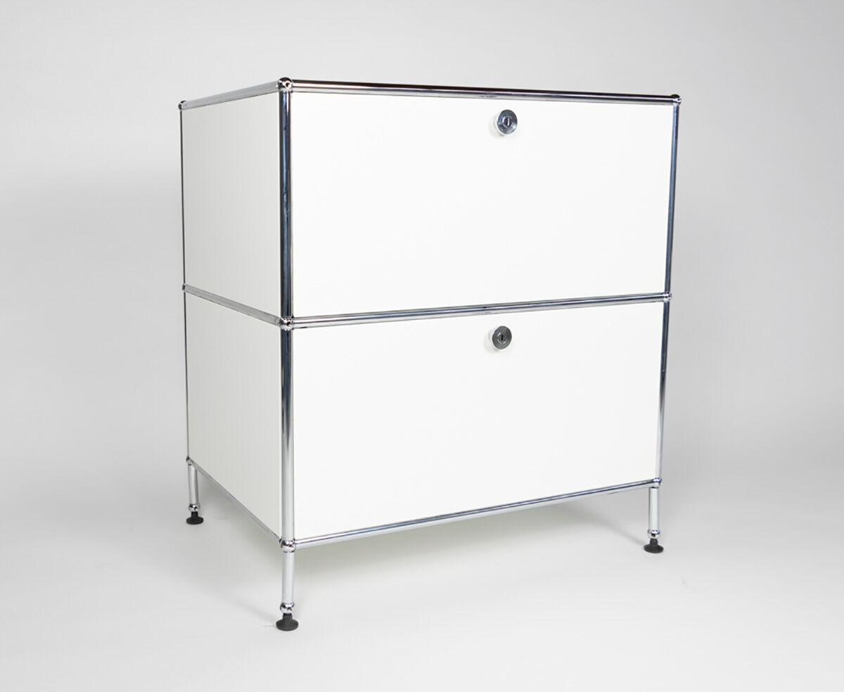 Industrial white iron 2 drawer cabinet by Fritz Haller & Paul Schärer for USM haller, 1980s (evt 2 available)