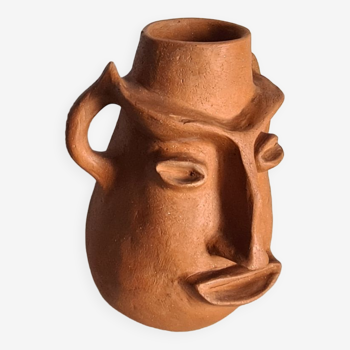 Vase sculpture en terre cuite forme visage / années 60 / vintage / art / Mid-Century / XXème siècle