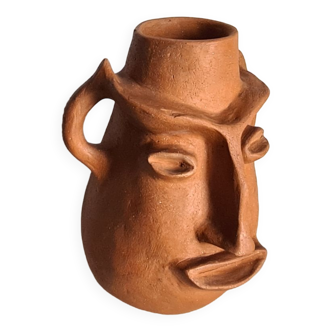 Face-shaped terracotta sculpture vase / 60s / vintage / art / Mid-Century / 20th century