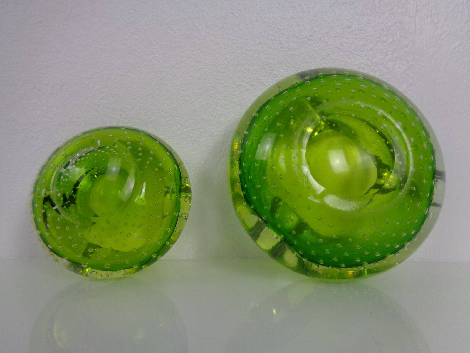 Green Sommerso Murano Glass Ashtrays, Italy, 1960s, Set of 2