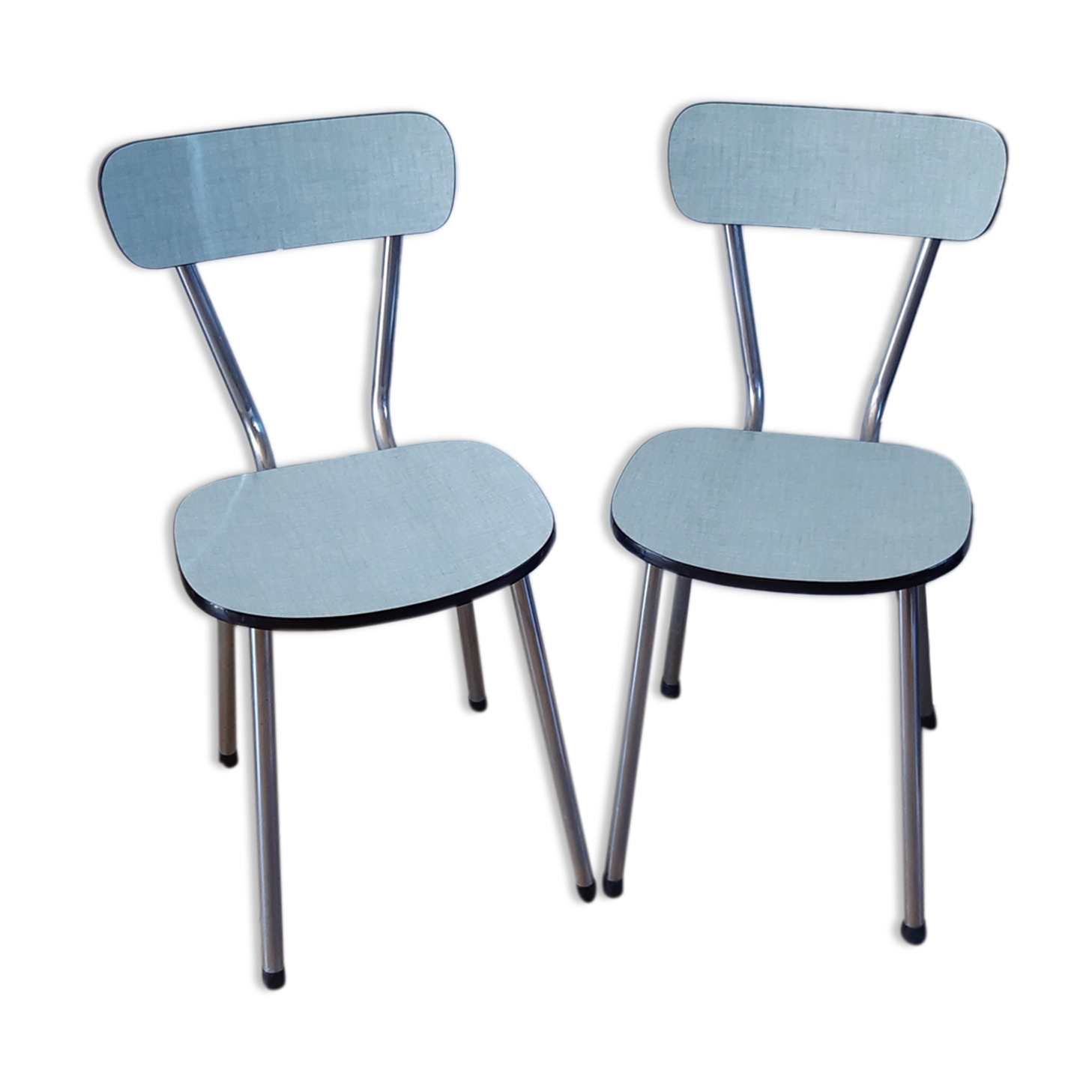 Duo de chaises en formica vert pastel années 70