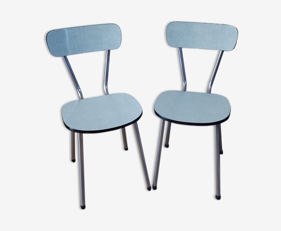 Duo de chaises en formica vert pastel années 70
