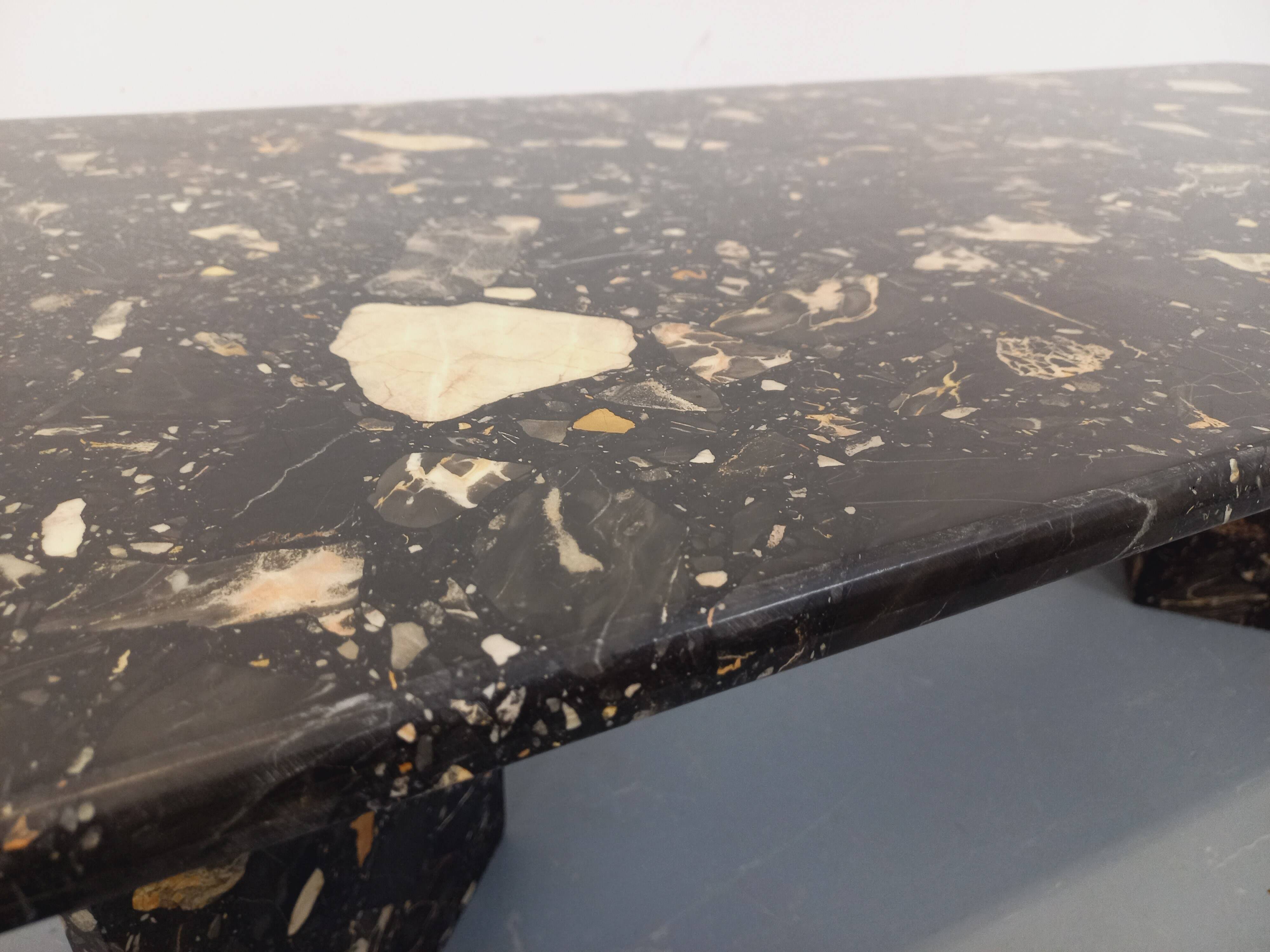 Vintage rectangular coffee table in black marble and smoked glass from the 1970s.