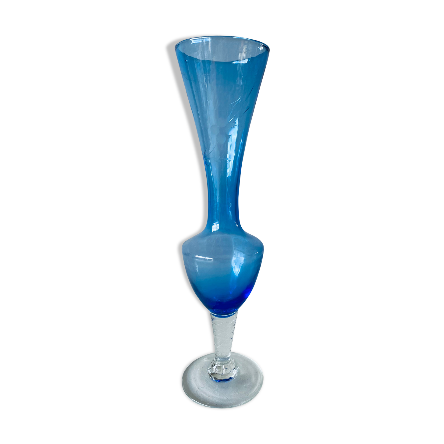 Blue and transparent glass vase