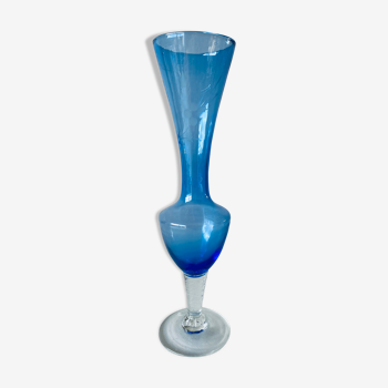 Blue and transparent glass vase