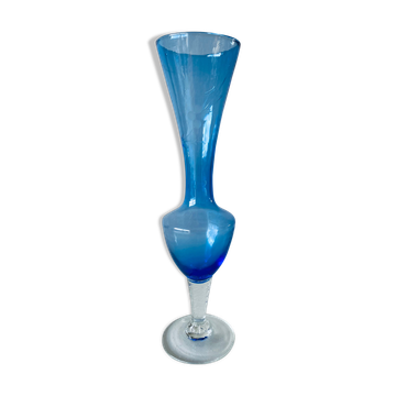 Blue and transparent glass vase