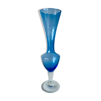 Blue and transparent glass vase