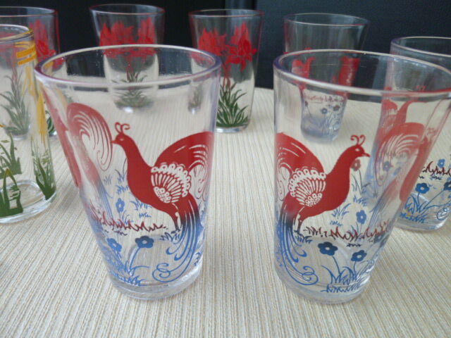 Set of 8 glasses screen-printed decorative cups