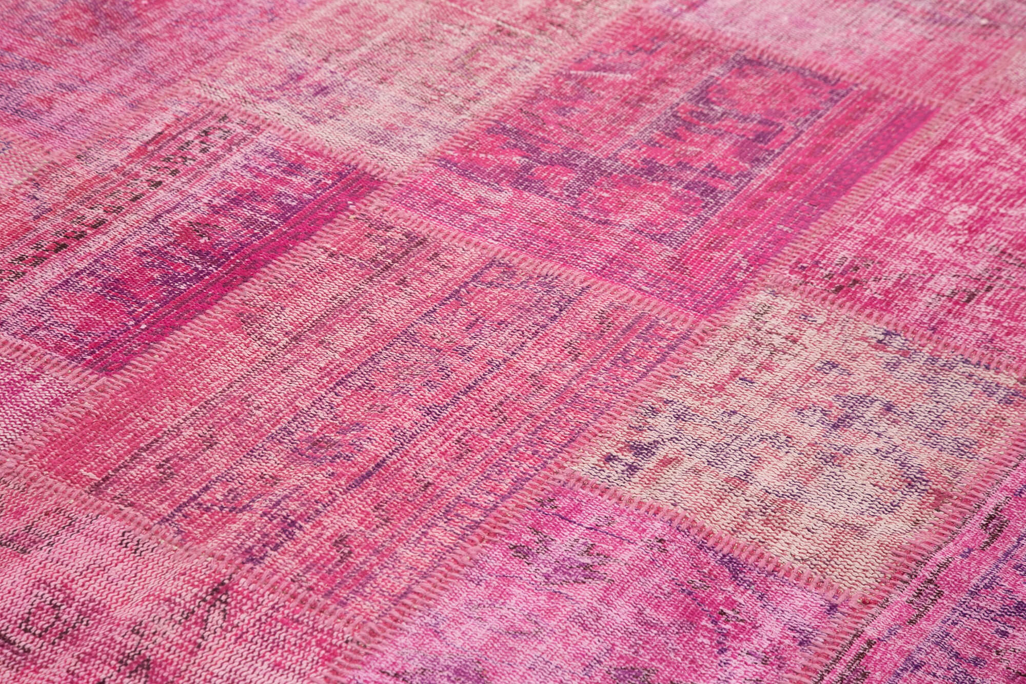 Hand-Knotted Oriental Overdyed 207 cm x 301 cm Pink Patchwork Carpet