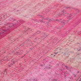 Tapis oriental surteint noué à la main 207 cm x 301 cm tapis patchwork rose