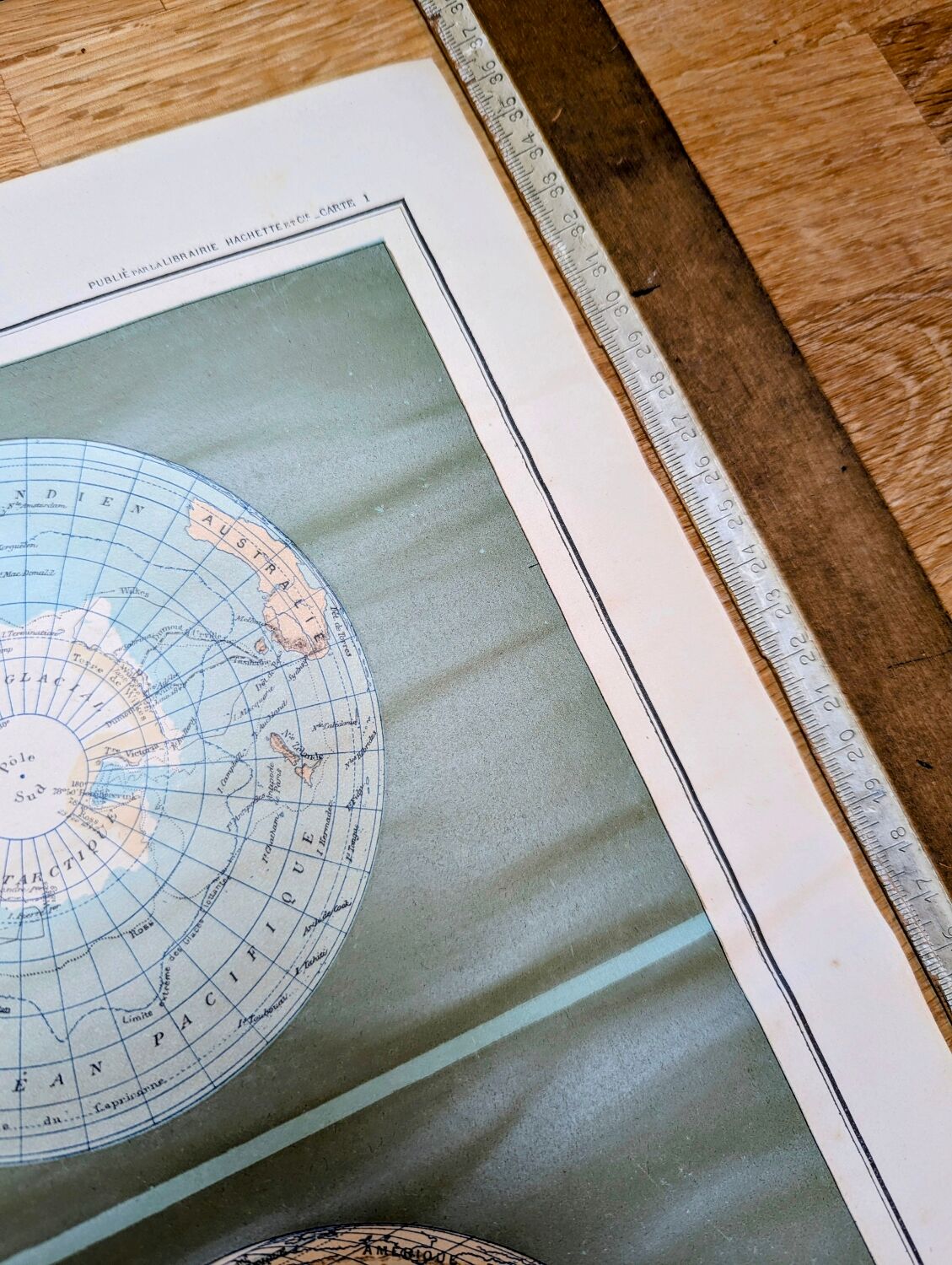 Sphère Terrestre, carte originale imprimée en 1907.