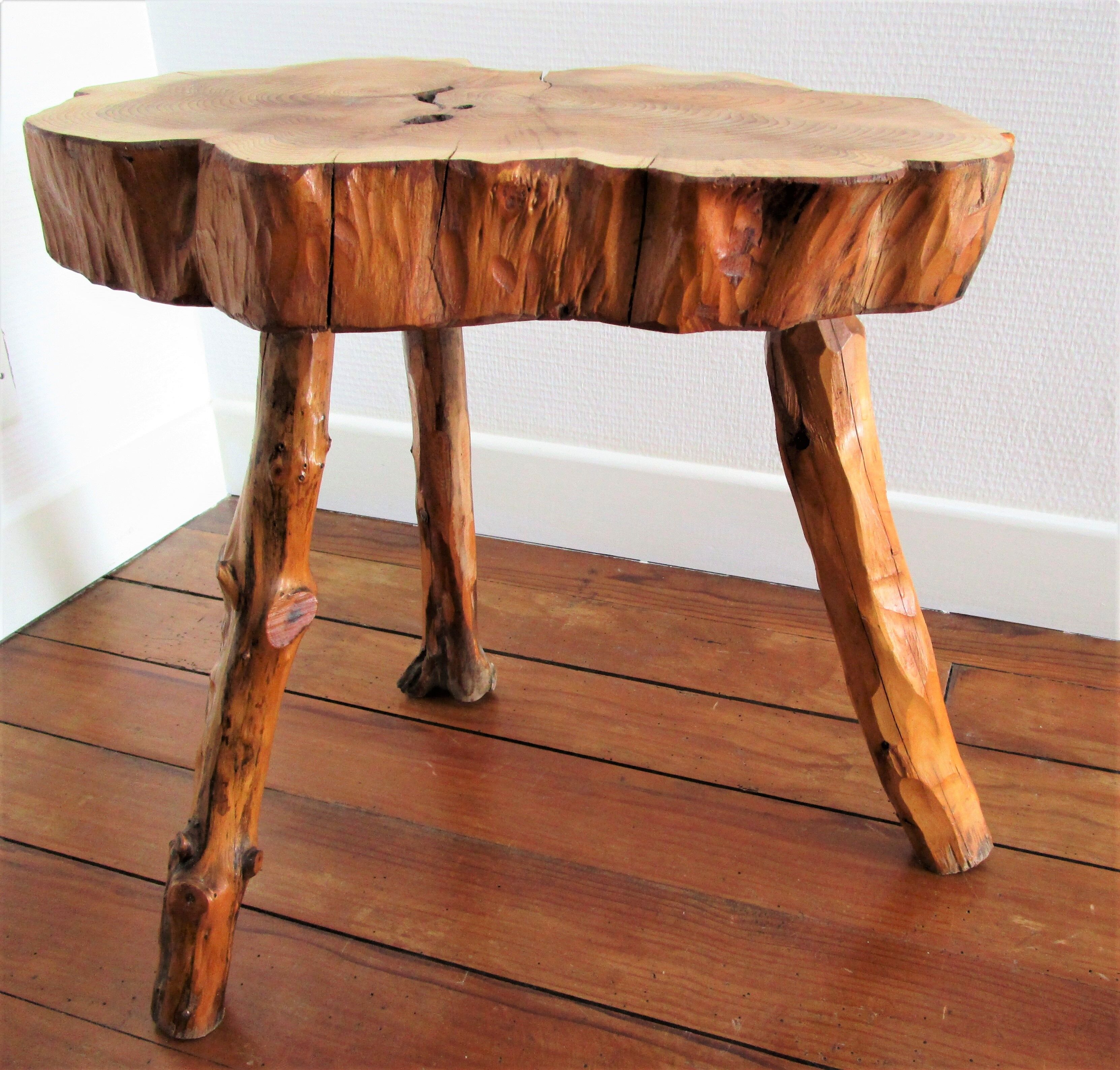 Coffee table solid wood tripod vintage folk art