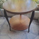 Table basse ronde en bois massif 1970 à double plateau