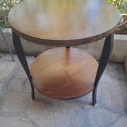 1970s solid wood round coffee table with double top
