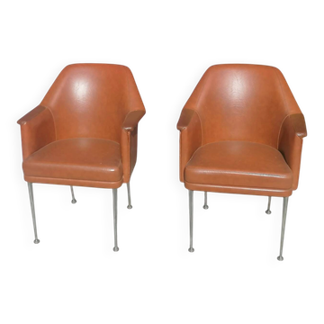 Pair of vintage Deauville brown armchairs - 1950s - 1960s
