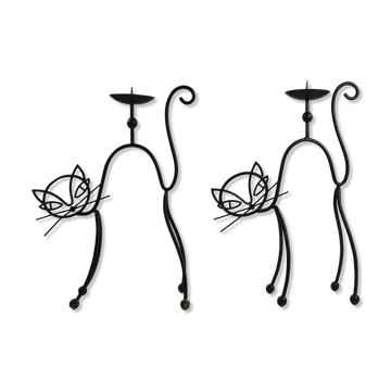 Pair of Black Painted Metal Cat Candle Holders by Gunnar Ander for Ystad-Metall, Sweden, 1950s–60s