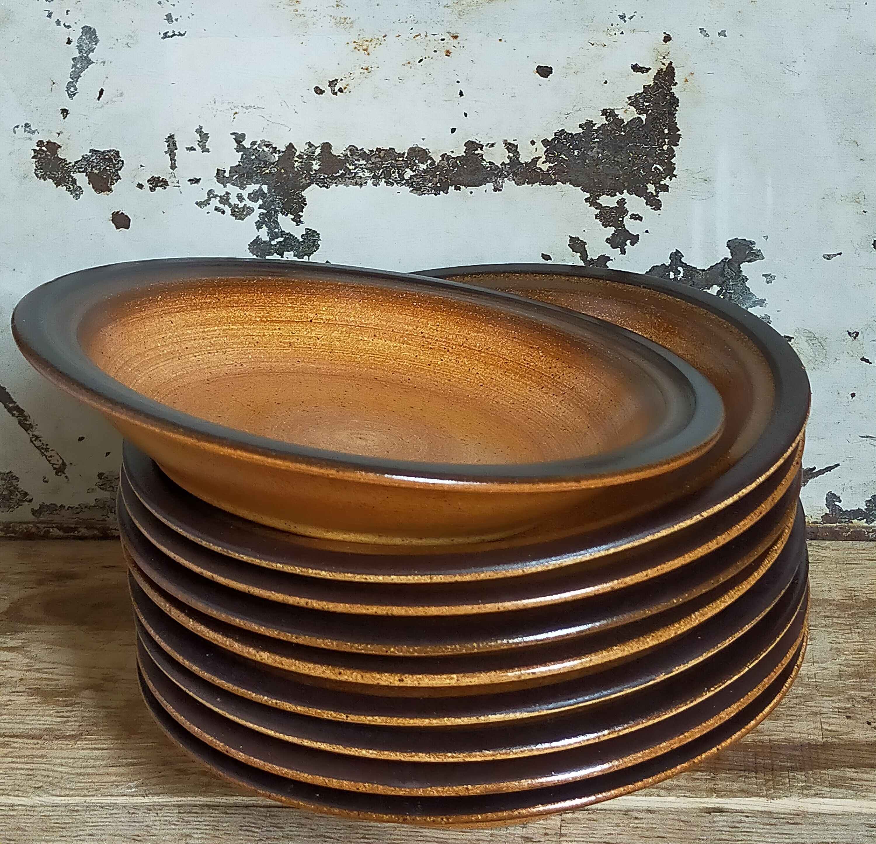 Nine hollow earthenware plates of saint-amand décor main service "meylan"vintages