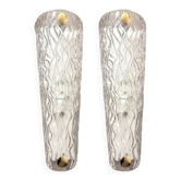 Monumental Clear Murano Glass Wall Sconces from Italy – Set of Two