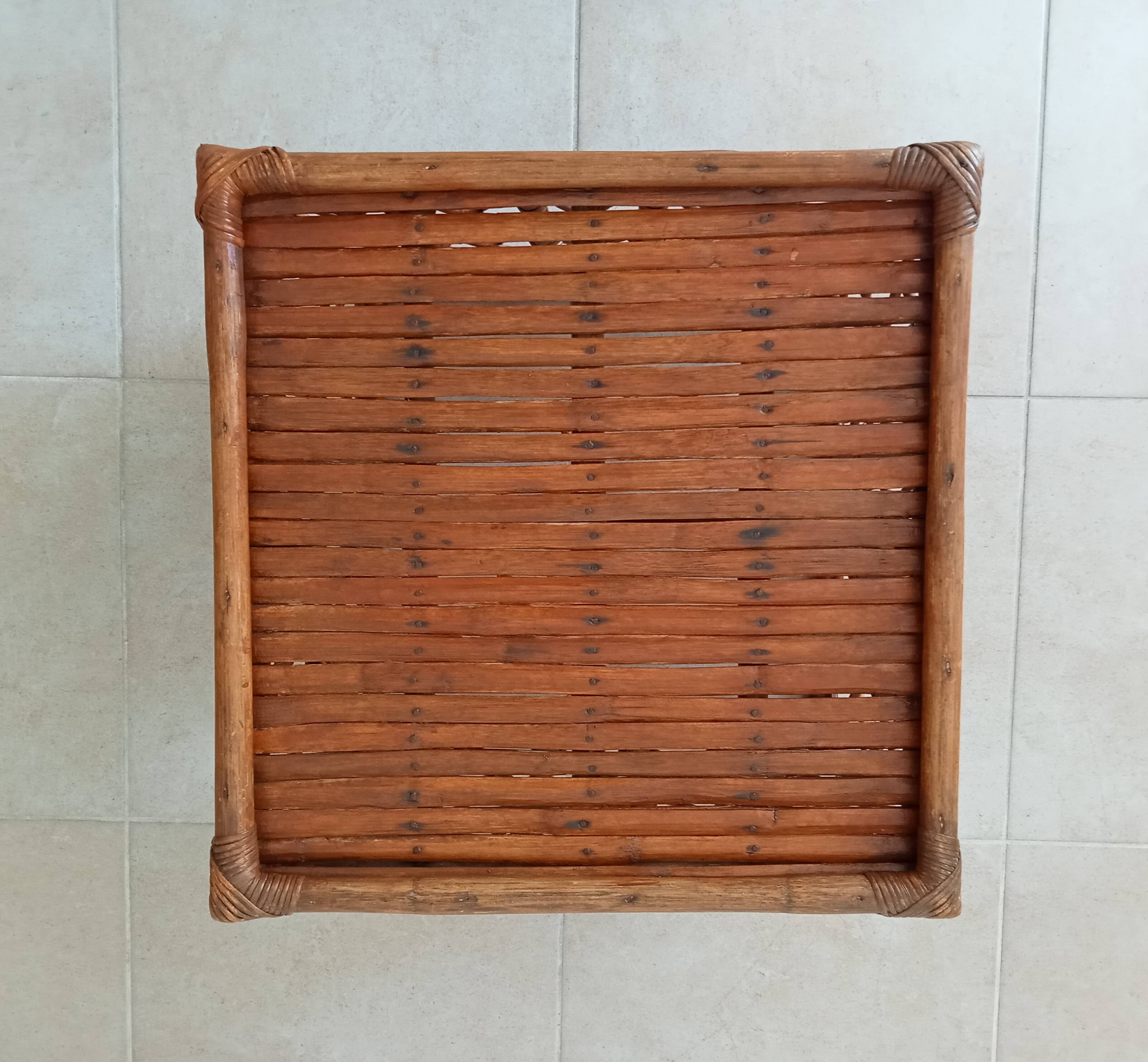 Table basse vintage en bambou et rotin années 60/70