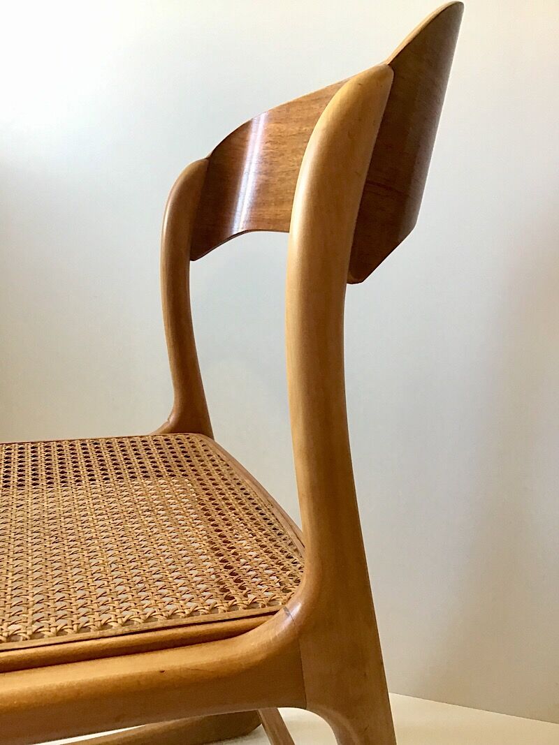Set de 6 chaises traîneau cannées baumann, années 60