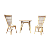 Paire de chaises et table rotin osier vintage XXème