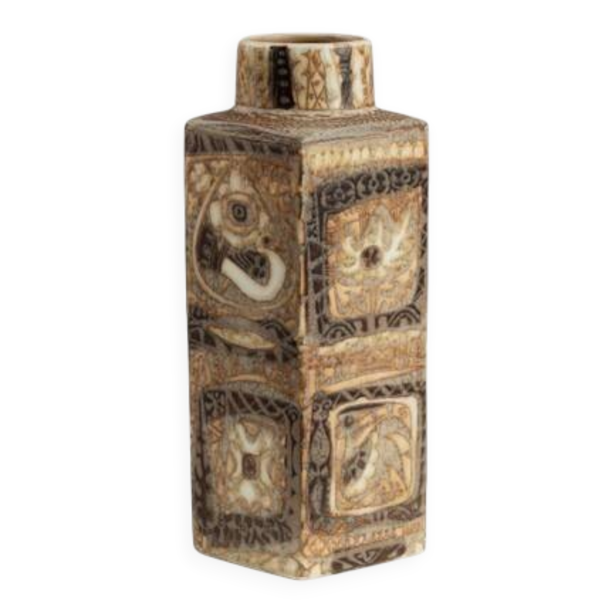 Royal Copenhagen. Petit vase en faïence à décor ethnique. Vers 1970