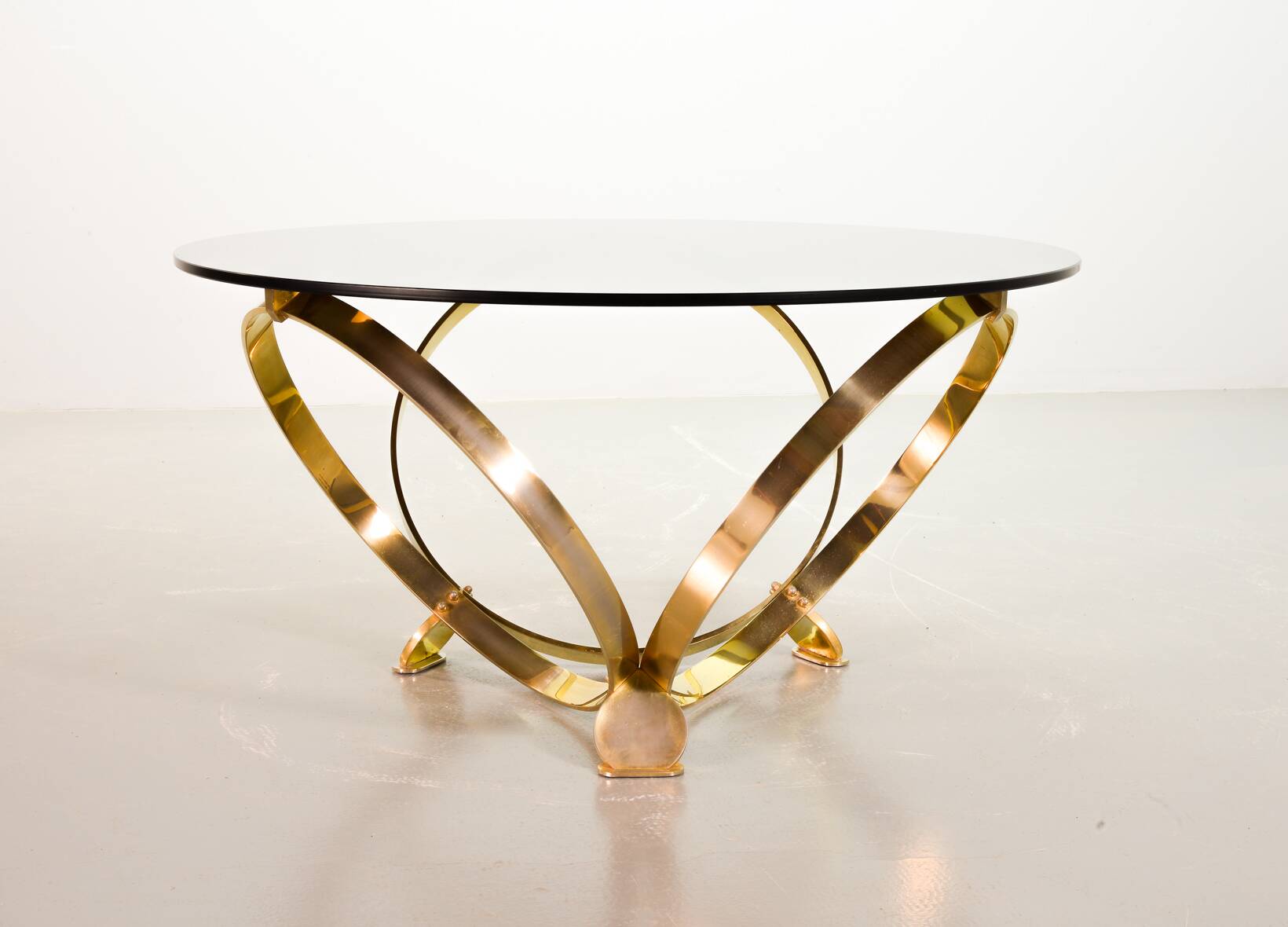 Knut Hesterberg Round Brass Coffee Table with Smoked Glass Top Germany, 70s