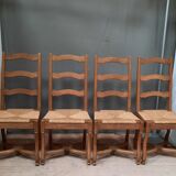 Series of 4 chairs "sheep's bones" with straw seats