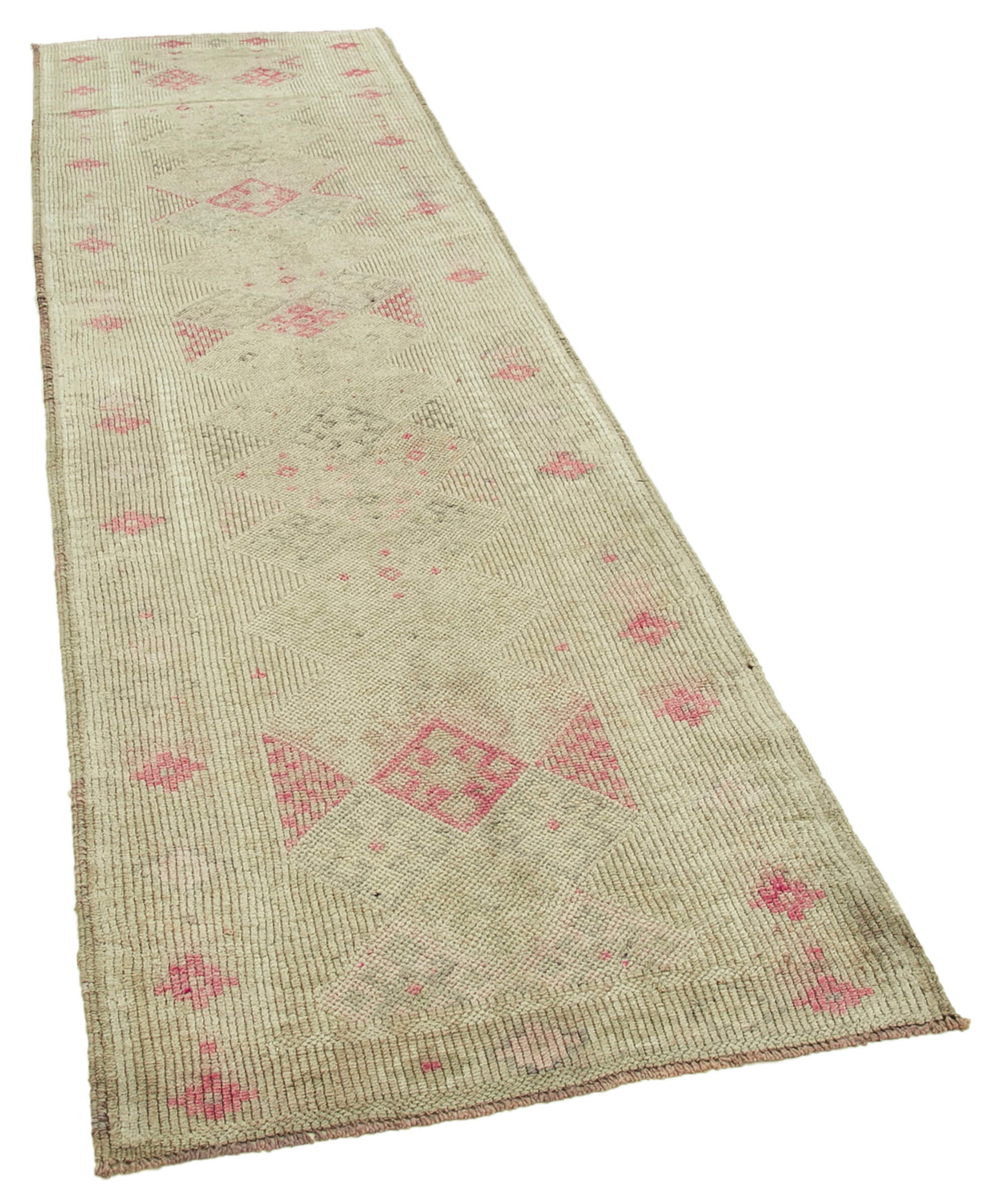 Hand-knotted turkish beige runner carpet 89 cm x 310 cm