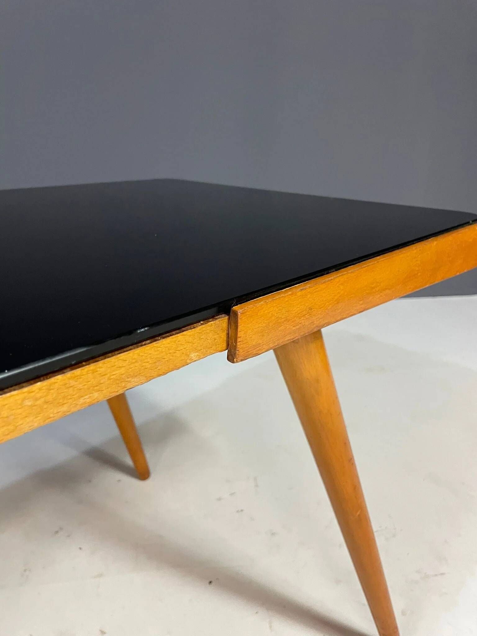 Coffee table, mid-century, opaxite glass top, Interiér Praha, 1960s