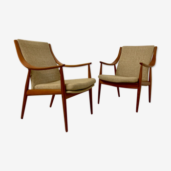Paire de fauteuils en teck Hvidt des années 1960