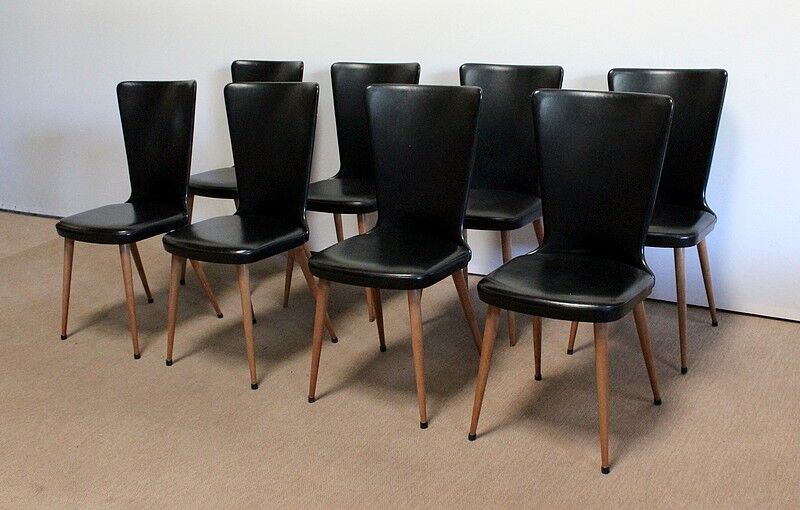Suite of 8 baumann chairs, "essor" model – 1960s
