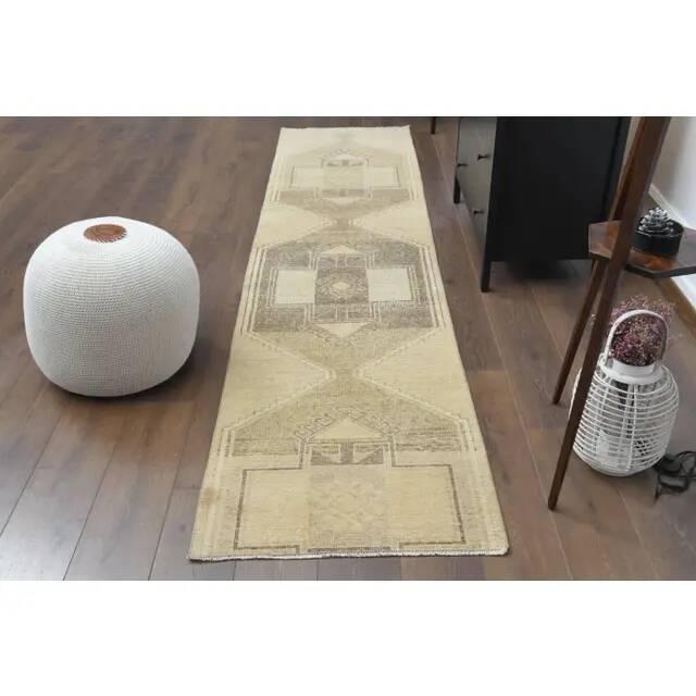 1970s Vintage Turkish Hand-Knotted Wool Cotton Orange Runner Rug 75x322