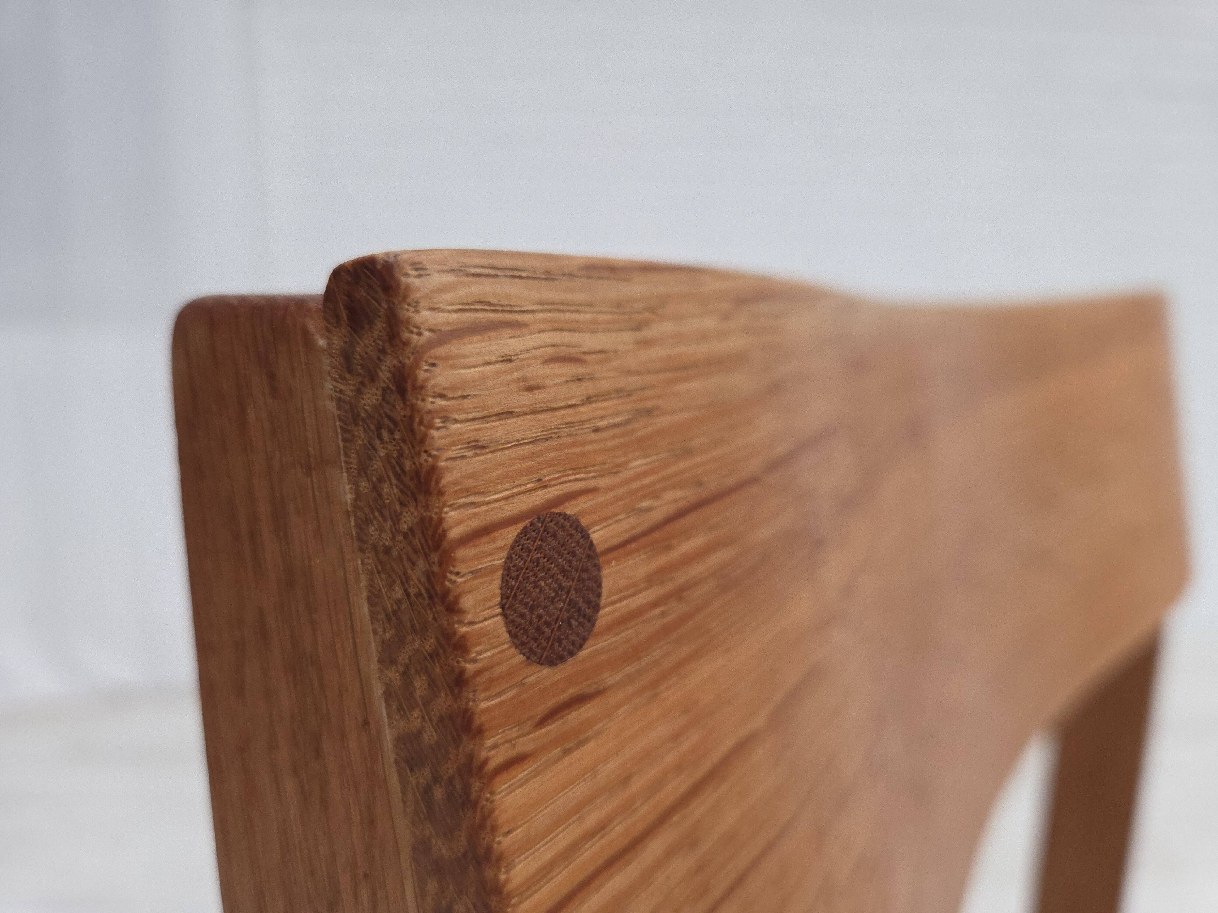 1970s, Danish design, set of 3 church chairs, leather, oak wood.