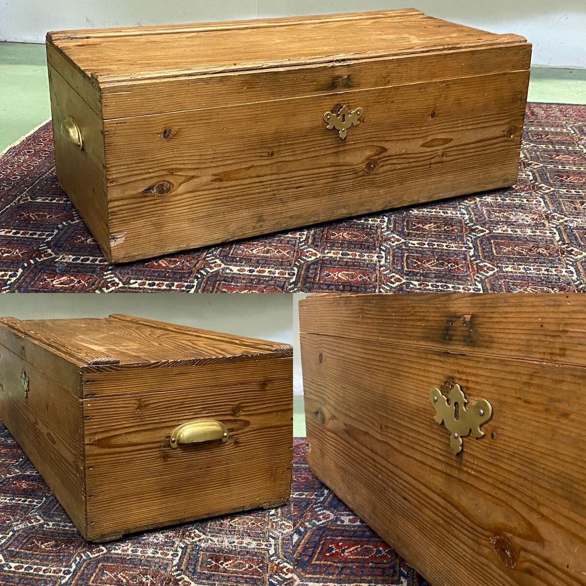Early 20th century fir box with brass handles