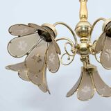 Mid-Century Modern Italian Glass and Brass Chandelier, 1960s
