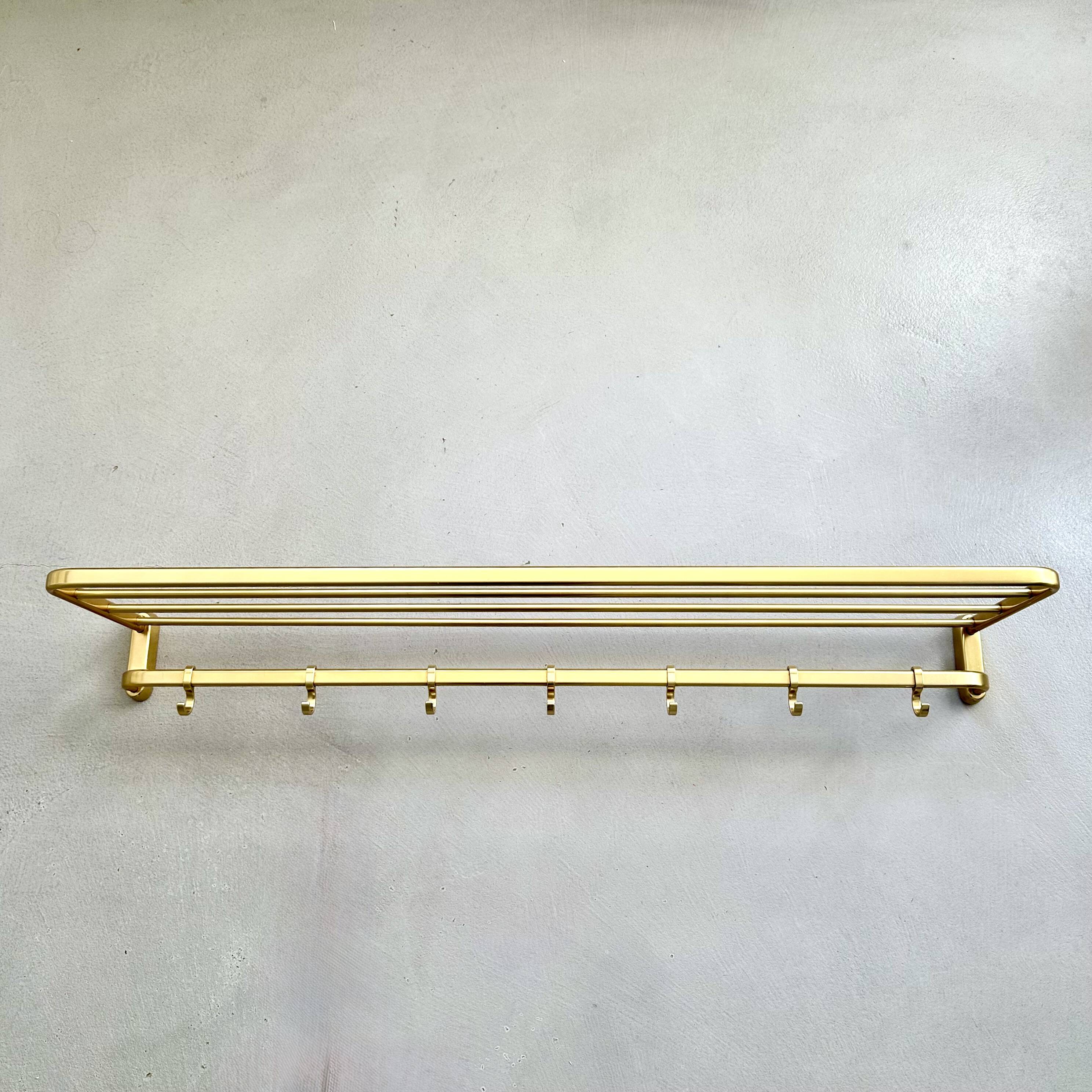 Mid-Century Coat Rack, Gold Coat Rack, Hallway Hook Rail, 1960s