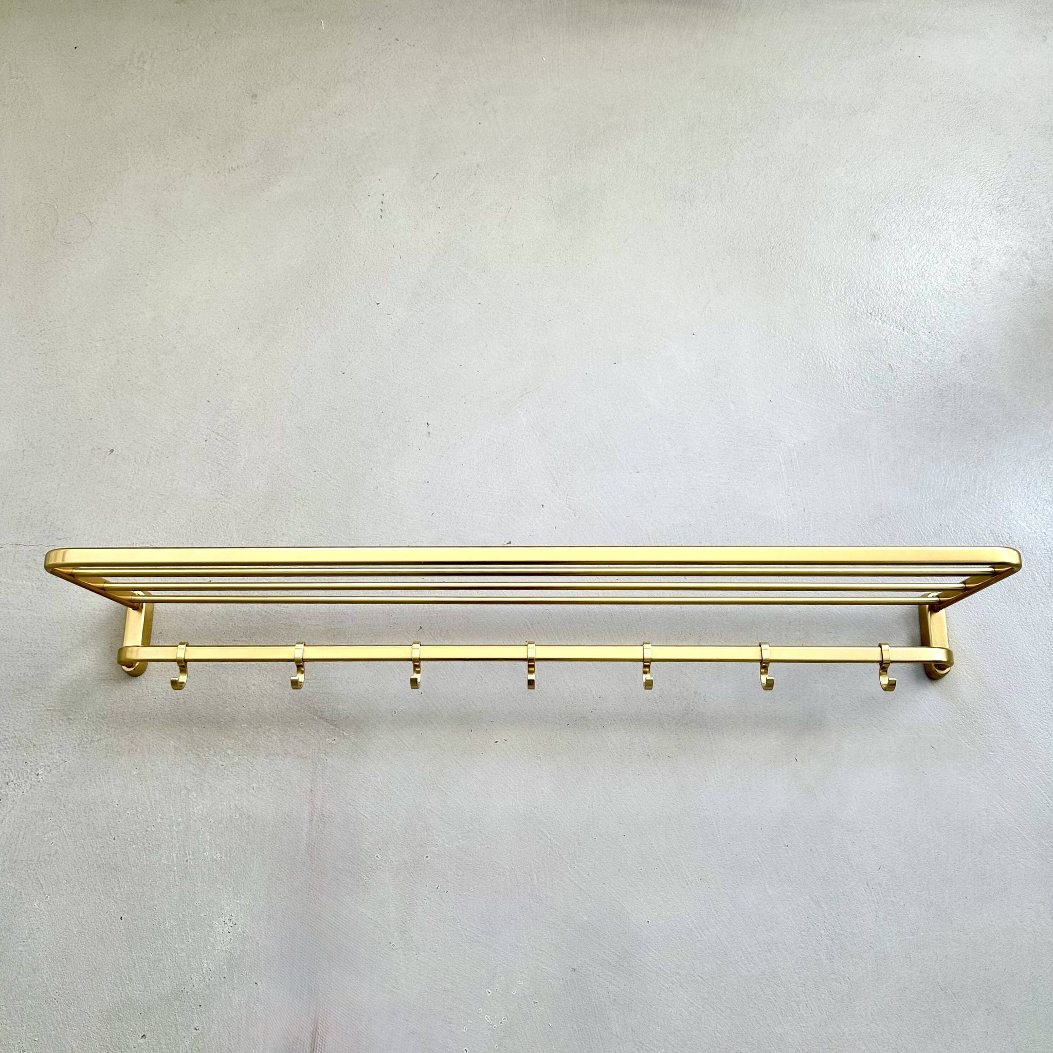 Mid-Century Coat Rack, Gold Coat Rack, Hallway Hook Rail, 1960s